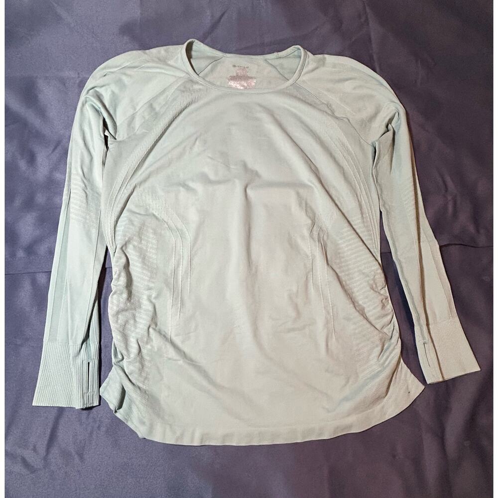 Women's Gaiam Warrior Seamless Scoop Long Sleeve T-Shirt in Aquifer Size XXL